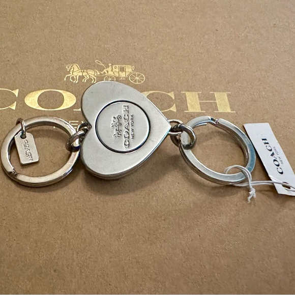 Coach Pink Glitter Heart Valet Keychain Fob Bag Charm - Picture 7 of 13